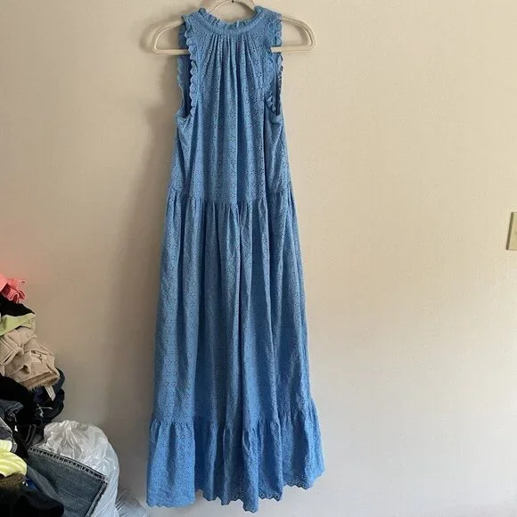 Hatley Women S Blue Eyelet Cotton Tasseled Sleeveless Tiered Emma Maxi Dress - Picture 11 of 12